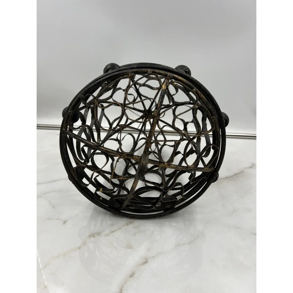 Vintage Wrought Iron Acorn Basket Decorative Scroll Wire Jar with Lid Fall Decor